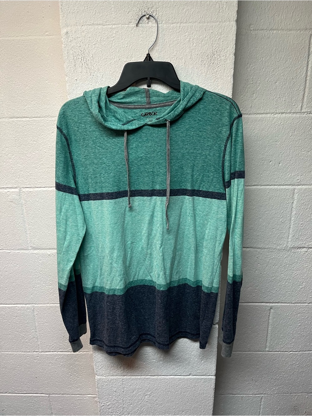 Carbon Teal & Dark Navy Striped Hooded Long-Sleeve